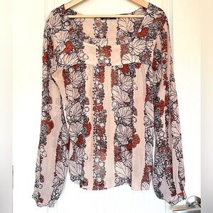 Devoted Luxury Apparel Floral Print Textured Top XL Earthy Bohemian Office Wear